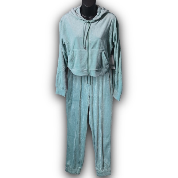 Zoe + Phoebe 2pc set plush pants + hoodie women's Large seafoam blue *NWT* - Picture 2 of 4